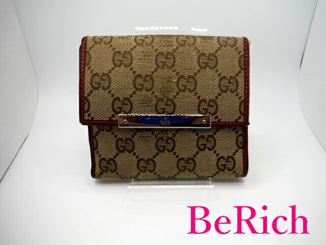 グッチ Wホック 二つ折り財布 112664 GG キャンバス レザー 茶 ブラウン 赤 レッド ボルドー GUCCI 【中古】【送料無料】bs3103