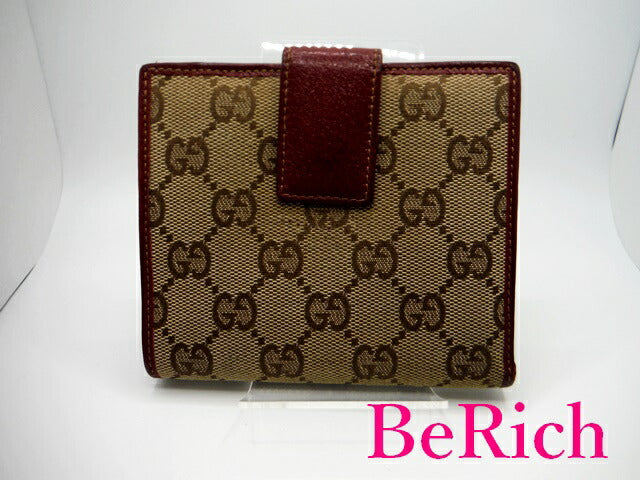 グッチ Wホック 二つ折り財布 112664 GG キャンバス レザー 茶 ブラウン 赤 レッド ボルドー GUCCI 【中古】【送料無料】bs3103