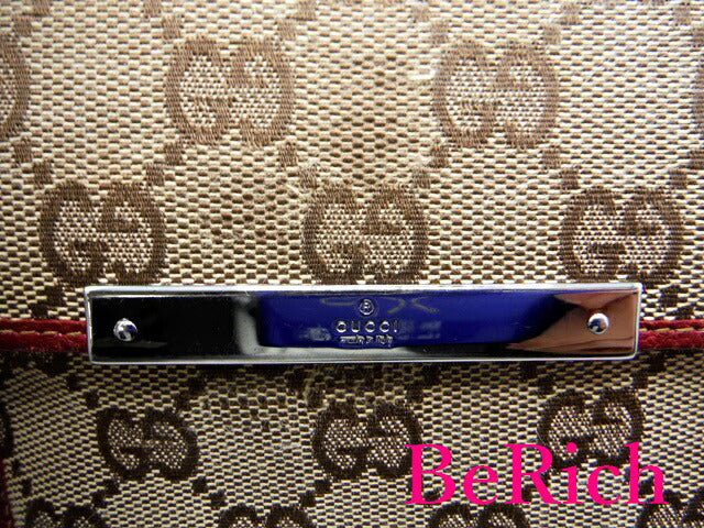グッチ Wホック 二つ折り財布 112664 GG キャンバス レザー 茶 ブラウン 赤 レッド ボルドー GUCCI 【中古】【送料無料】bs3103