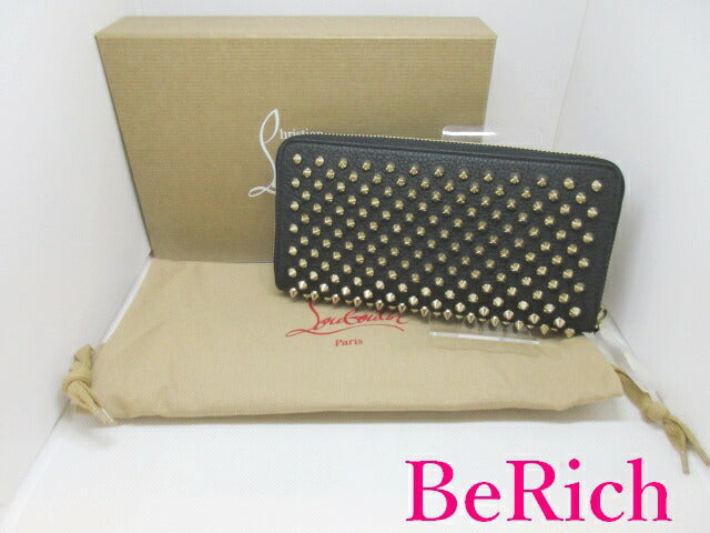 美品 クリスチャン ルブタン ラウンドファスナー 長財布 1185059 パネトーネ 黒 ブラック ゴールド スタッズ レザー ウォレット CHRISTIAN LOUBOUTIN 【中古】【送料無料】bs3113