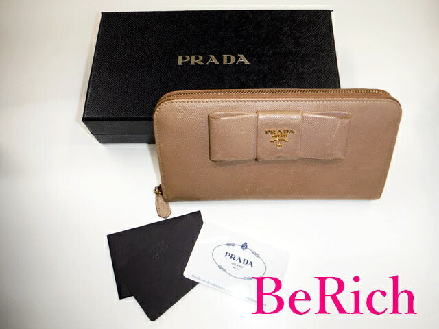 プラダ PRADA ラウンドファスナー 長財布 1M0506 フィオッコ ベージュ サフィアーノ レザー ロゴ 二つ折り財布 ロング ウォレット 【中古】【送料無料】 bs3146