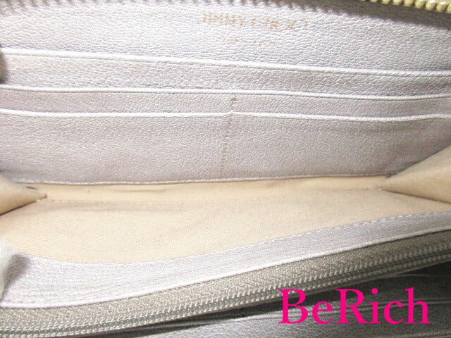 美品 ジミーチュウ ラウンドファスナー 長財布 フィリパ FILLPA スタッズ レザー ライトカーキ ゴールド JIMMY CHOO 【中古】【送料無料】 bs3208
