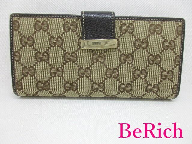グッチ GUCCI Wホック 二つ折り 長財布 GG キャンバス 茶 ブラウン 212089 レザー ロング ウォレット 【中古】【送料無料】bs3265