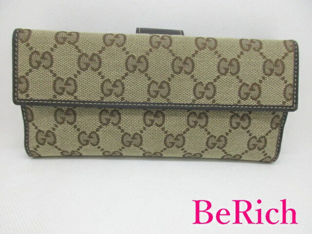 グッチ GUCCI Wホック 二つ折り 長財布 GG キャンバス 茶 ブラウン 212089 レザー ロング ウォレット 【中古】【送料無料】bs3265