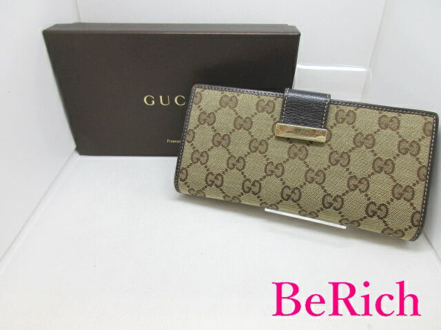 グッチ GUCCI Wホック 二つ折り 長財布 GG キャンバス 茶 ブラウン 212089 レザー ロング ウォレット 【中古】【送料無料】bs3265