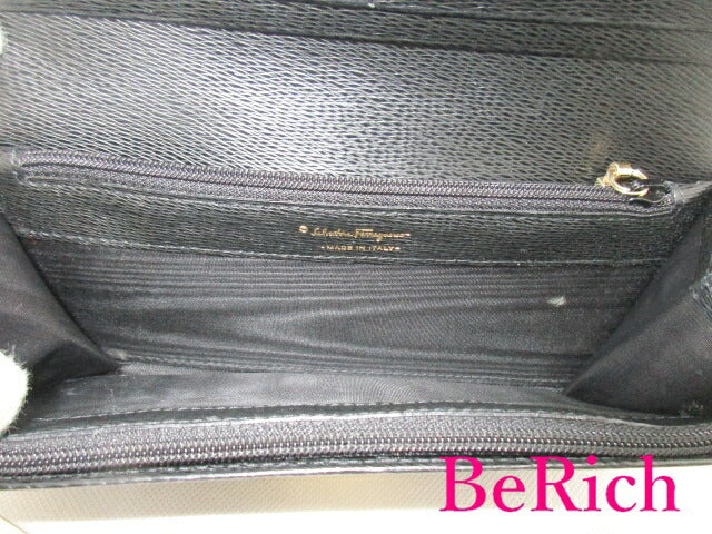 サルヴァトーレ フェラガモ Ferragamo 二つ折り 長財布 IF-22 9299 レザー 黒 ブラック クリップ 金具 財布 ロング ウォレット 【中古】【送料無料】bs3275