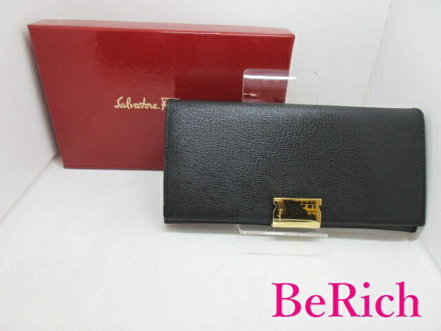 サルヴァトーレ フェラガモ Ferragamo 二つ折り 長財布 IF-22 9299 レザー 黒 ブラック クリップ 金具 財布 ロング ウォレット 【中古】【送料無料】bs3275