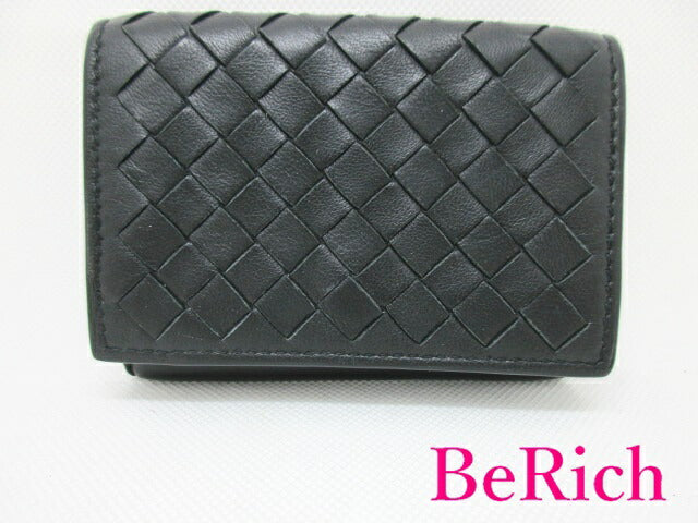 ボッテガヴェネタ BOTTEGA VENETA 三つ折り財布 イントレチャート レザー 黒 ブラック コンパクト ウォレット 【中古】【送料無料】bs3280