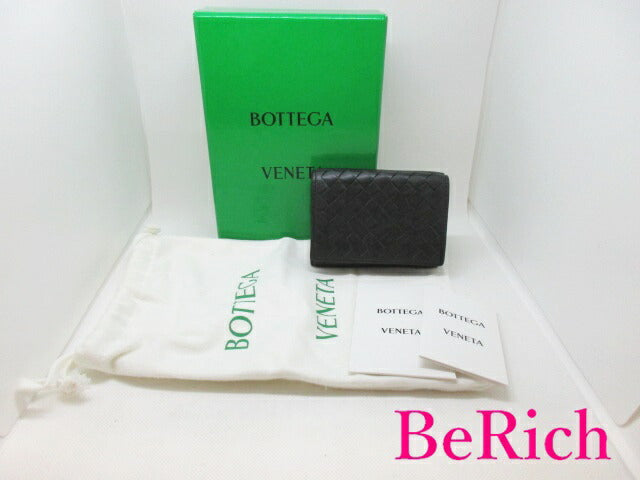 ボッテガヴェネタ BOTTEGA VENETA 三つ折り財布 イントレチャート レザー 黒 ブラック コンパクト ウォレット 【中古】【送料無料】bs3280