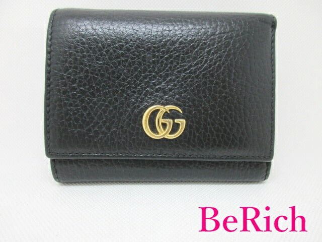 グッチ GUCCI Wホック 三つ折り 財布 GG マーモント ロゴ 474746 黒 ブラック レザー コンパクト ウォレット 【中古】【送料無料】bs3294