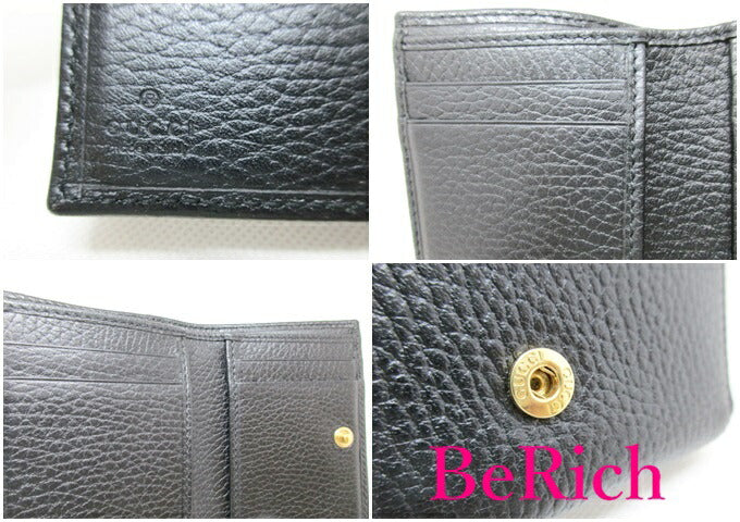 グッチ GUCCI Wホック 三つ折り 財布 GG マーモント ロゴ 474746 黒 ブラック レザー コンパクト ウォレット 【中古】【送料無料】bs3294