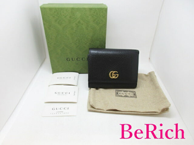 グッチ GUCCI Wホック 三つ折り 財布 GG マーモント ロゴ 474746 黒 ブラック レザー コンパクト ウォレット 【中古】【送料無料】bs3294