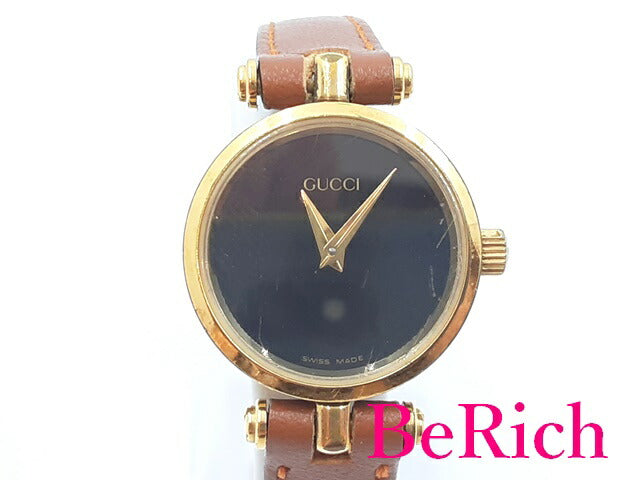 グッチ GUCCI レディース 腕時計 黒 ブラック 文字盤 SS レザー ロゴ ヴィンテージ オールド アナログ クォーツ QZ ウォッチ 【中古】【送料無料】 bt2683
