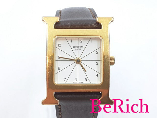 エルメス HERMES Hウォッチ RS1-201 レディース 腕時計 白 ホワイト 文字盤 SS レザー ブレス ロゴ アナログ クォーツ QZ ウォッチ 【中古】【送料無料】 bt2723