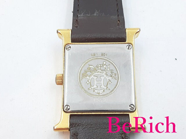 エルメス HERMES Hウォッチ RS1-201 レディース 腕時計 白 ホワイト 文字盤 SS レザー ブレス ロゴ アナログ クォーツ QZ ウォッチ 【中古】【送料無料】 bt2723