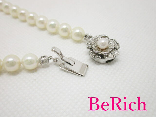 鑑別書付 真珠 パール 6.95 - 6.96 mm 珠 ネックレス イヤリング セット K14 WG 14金 585 SILVER シルバー SV 宝石 ジュエリー アクセサリー パーティ フォーマル 【中古】【送料無料】dgs2407
