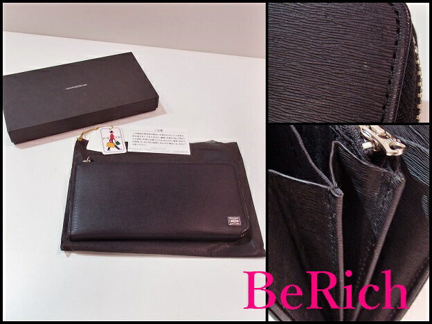 ポーター ラウンド ファスナー 長財布 052-02210 牛ステア ナイロンジャガード 黒 ブラック PORTER 【中古】【送料無料】h1823