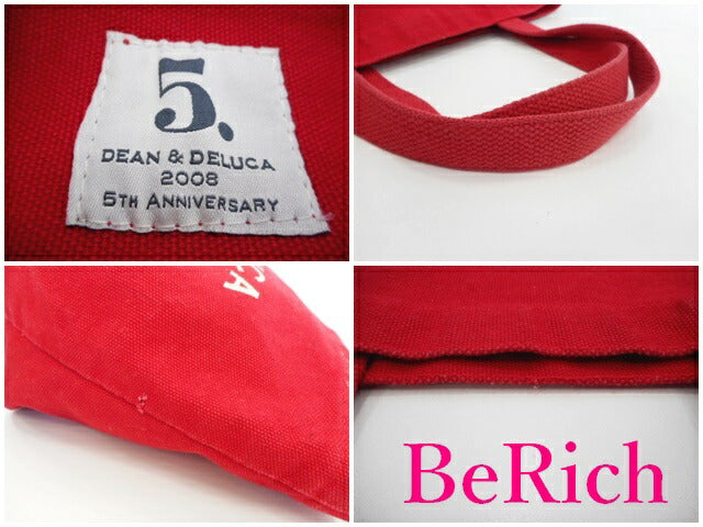 ディーン アンド デルーカ DEAN & DELUCA 5周年 記念 トートバッグ ランチ トート 赤 レッド キャンバス ロゴ ハンドバッグ ショルダーバッグ 鞄 【中古】【送料無料】 h934