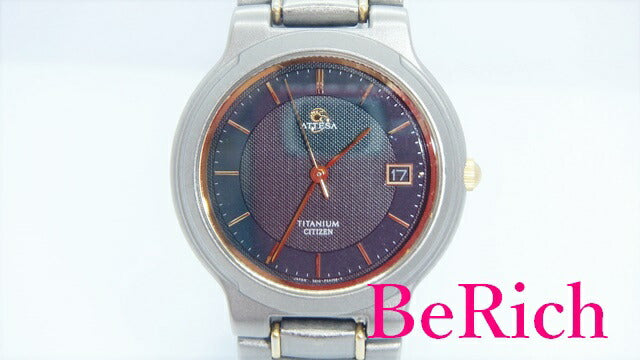 シチズン CITIZEN アテッサ ATTESA メンズ 腕時計 5510-F51995 黒 ブラック 文字盤 チタン シルバー ゴールド デイト アナログ クォーツ QZ ウォッチ 【中古】【送料無料】 ht3725