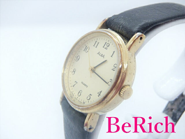 セイコー SEIKO アルバ ALBA レディース 腕時計 V233-0030 ゴールド 文字盤 SS レザー 茶 ブラウン クォーツ QZ ウォッチ 【中古】【送料無料】 ht3957