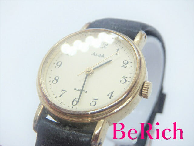 セイコー SEIKO アルバ ALBA レディース 腕時計 V233-0030 ゴールド 文字盤 SS レザー 茶 ブラウン クォーツ QZ ウォッチ 【中古】【送料無料】 ht3957