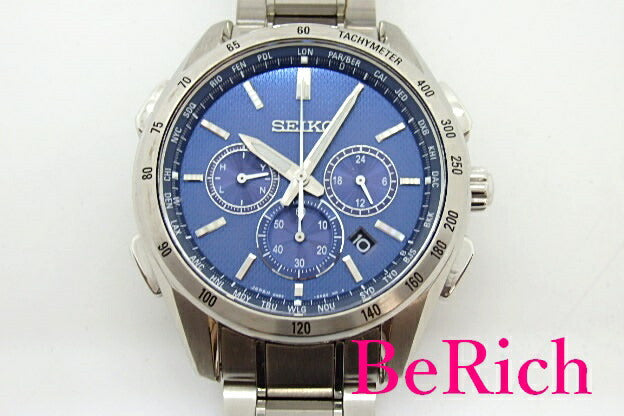セイコー SEIKO ブライツ メンズ 腕時計 8B92-0AB0 SAGA191 青 ブルー 文字盤 SS シルバー アナログ ソーラー電波 クロノグラフ デイト ワールドタイム クォーツ QZ ウォッチ 【中古】【送料無料】 ht4022