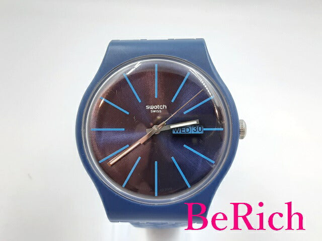 美品 スウォッチ Swatch ウェーブパス SUON 713 メンズ 腕時計 デイデイト ブルー 青 文字盤 プラスチック 樹脂 アナログ クォーツ QZ ウォッチ 【中古】【送料無料】 ht4714