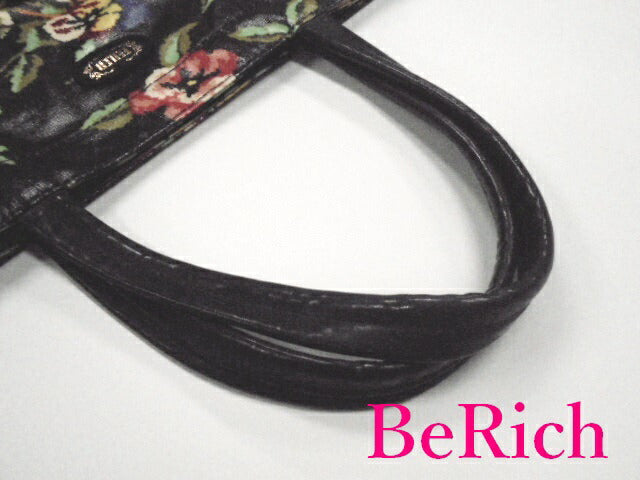 フェイラー トートバッグ PVC 花柄 フラワー 黒 ブラック マルチカラー ハンドバッグ FEILER 【中古】【送料無料】 sh1058