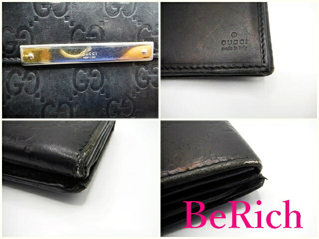 グッチ GUCCI Wホック 長財布 112715 GG シマ 黒 ブラック レザー ロゴ 二つ折り財布 ロング ウォレット 【中古】【送料無料】bs2605