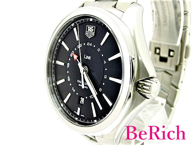 美品 タグホイヤー リンク WAT201A.BA0951 メンズ 腕時計 GMT キャリバー7 デイト 100m防水 自動巻き AT ブラック文字盤 SS TAGHEUER 【中古】【送料無料】 mk2288