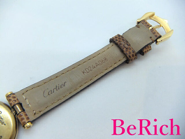 カルティエ Cartier マストヴァンドーム ヴェルメイユ レディース 腕時計 SV 925 レザー ブレス ゴールド アイボリー 文字盤 クォーツ QZ ウォッチ 【中古】【送料無料】 sb665