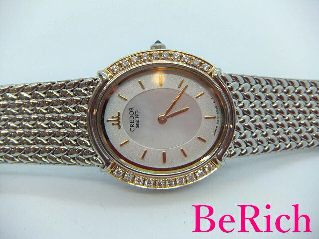 セイコー クレドール SEIKO CREDOR ダイヤ ベゼル レディース 腕時計 5A70-3000 シェル 文字盤 SS ブレス クォーツ QZ アナログ ウォッチ 【中古】【送料無料】 sb672