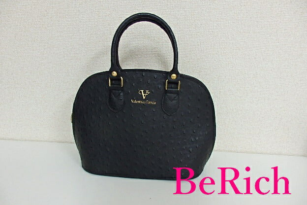 バレンチノ ガルシア Valentino garcia ハンドバッグ 黒 ブラック オーストリッチ 型押し レザー ロゴ パーティ フォーマル 手提げ 鞄 【中古】【送料無料】 sh1292