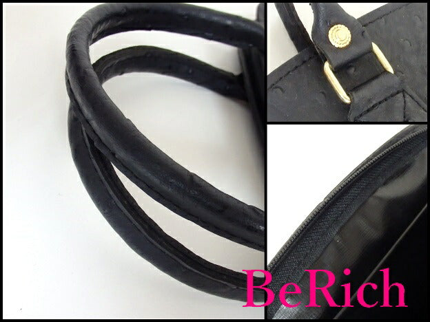 バレンチノ ガルシア Valentino garcia ハンドバッグ 黒 ブラック オーストリッチ 型押し レザー ロゴ パーティ フォーマル 手提げ 鞄 【中古】【送料無料】 sh1292