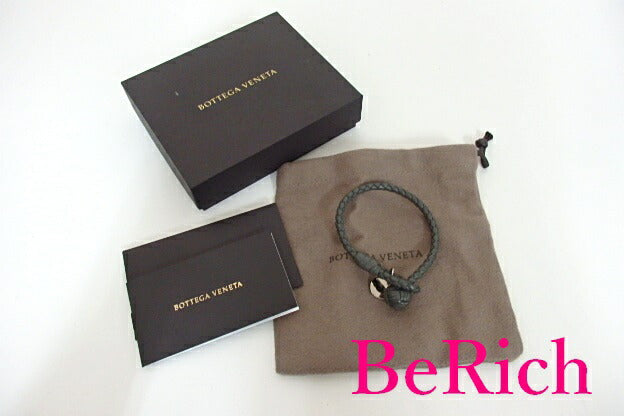 ボッテガ ヴェネタ BOTTEGA VENETA レザー ブレスレット イントレチャート アッシュグレー ロゴ バングル ジュエリー アクセサリー 【中古】【送料無料】 sh1296