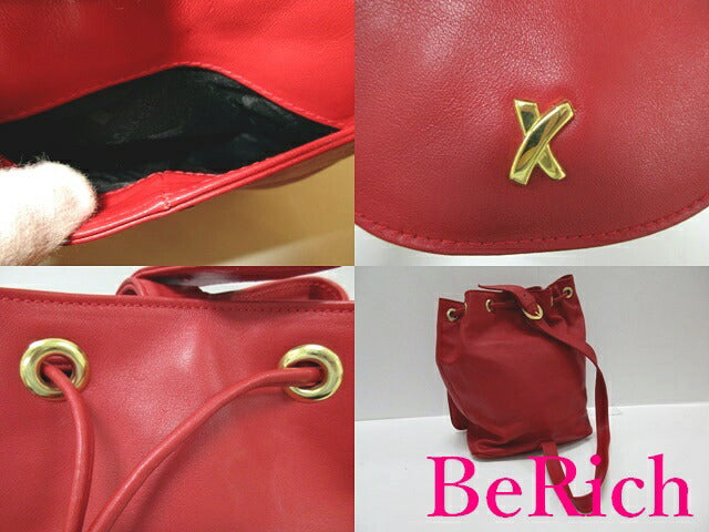 バイ パロマ ピカソ BY Paloma Picasso 巾着型 ショルダーバッグ 赤 レッド レザー X キス ロゴ ゴールド 金具 ハンドバッグ 鞄 【中古】【送料無料】 sh1411