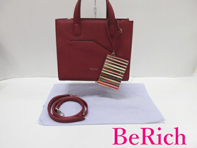 美品 ポール スミス Paul Smith 2way トートバッグ ショルダーバッグ 赤 ワインレッド ナイロン レザー ロゴ ハンドバッグ 斜め掛け 鞄 【中古】【送料無料】 sh1534