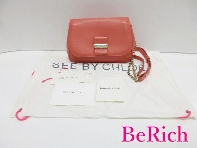 シー バイ クロエ See By Chloe チェーン ショルダーバッグ ポシェット 9S7524-P84 ジョージアピーチ ピンク リボン ロゴ 斜め掛け 鞄 【中古】【送料無料】 sh1546