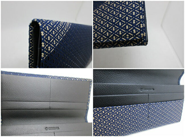 美品 甲州印伝 印傳 印伝 インデン メンズ 長財布 七宝繋ぎ 柄 鹿 革 黒 紺 ブラック ネイビー 二つ折り財布 ロングウォレット INDEN-YA 【中古】【送料無料】 sh1550