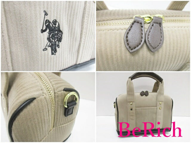 美品 U.S. POLO ASSN ユーエス ポロ アソシエーション 2way ミニ ボストンバッグ USPA-2633 モカ ベージュ 黒 ブラック ロゴ ハンドバッグ ショルダーバッグ 鞄 【中古】【送料無料】sh1556