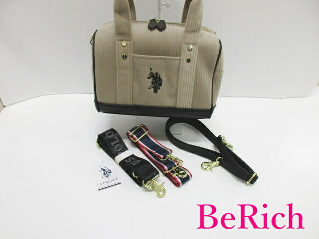 美品 U.S. POLO ASSN ユーエス ポロ アソシエーション 2way ミニ ボストンバッグ USPA-2633 モカ ベージュ 黒 ブラック ロゴ ハンドバッグ ショルダーバッグ 鞄 【中古】【送料無料】sh1556