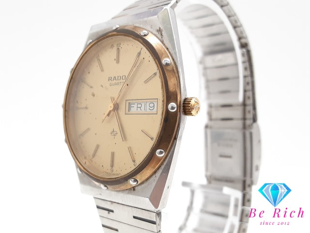 ラドー RADO メンズ 腕時計 デイデイト 114.3241.4 ラウンド ゴールド シルバー SS ブレス アナログ クォーツ QZ ウォッチ   【中古】【送料無料】 bt3533