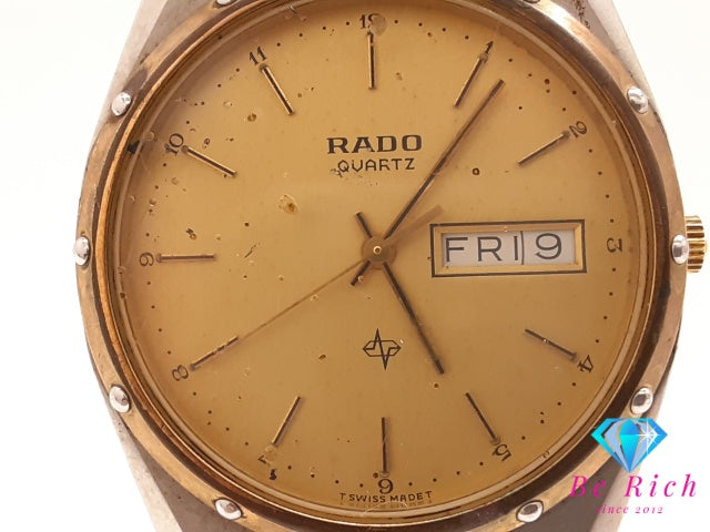 ラドー RADO メンズ 腕時計 デイデイト 114.3241.4 ラウンド ゴールド シルバー SS ブレス アナログ クォーツ QZ ウォッチ   【中古】【送料無料】 bt3533