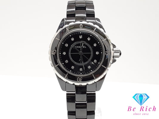 シャネル CHANEL J12 33MM 12P ダイヤ インデックス セラミック デイト H1625 ブラック 黒 レディース 腕時計 アナログ クオーツ QZ ウォッチ 【中古】【送料無料】 bt3645
