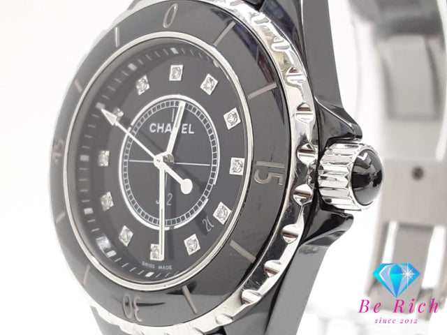 シャネル CHANEL J12 33MM 12P ダイヤ インデックス セラミック デイト H1625 ブラック 黒 レディース 腕時計 アナログ クオーツ QZ ウォッチ 【中古】【送料無料】 bt3645