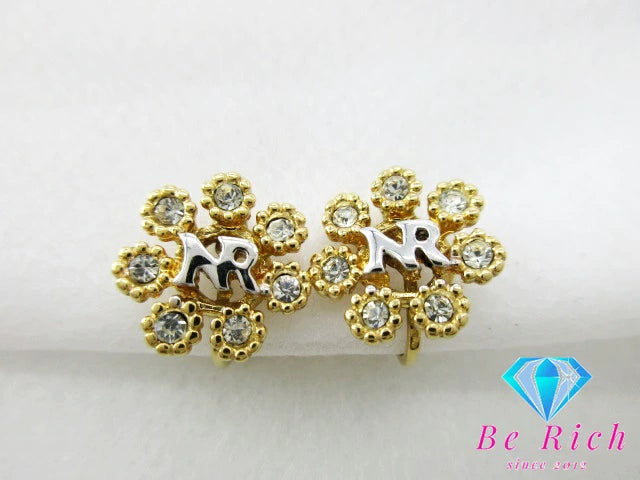 ニナリッチ ロゴ イヤリング ラインストーン フラワー モチーフ ゴールド シルバー GP メッキ アクセサリー NINA RICCI ジュエリー【中古】【送料無料】 ba2431