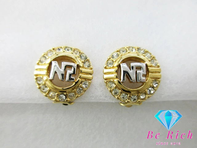 ニナリッチ ロゴ イヤリング ラインストーン ラウンド ゴールド シルバー GP メッキ アクセサリー NINA RICCI ジュエリー【中古】【送料無料】 ba2671