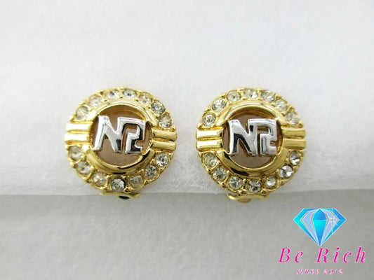 ニナリッチ ロゴ イヤリング ラインストーン ラウンド ゴールド シルバー GP メッキ アクセサリー NINA RICCI ジュエリー【中古】【送料無料】 ba2671