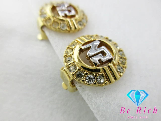 ニナリッチ ロゴ イヤリング ラインストーン ラウンド ゴールド シルバー GP メッキ アクセサリー NINA RICCI ジュエリー【中古】【送料無料】 ba2671