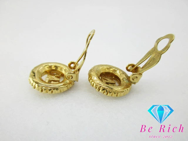 ニナリッチ ロゴ イヤリング ラインストーン ラウンド ゴールド シルバー GP メッキ アクセサリー NINA RICCI ジュエリー【中古】【送料無料】 ba2671
